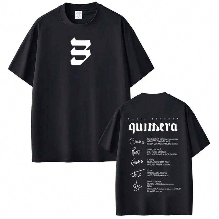 Sängerin Maria Becerra Quimera Album-Print T-Shirt für Männer und Frauen, Modisches Kurzarm-T-Shirt aus Baumwolle, Hochwertige T-Shirts, Fan-Geschenke - Schwarz - Übersicht 1