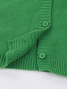 Women's Green Long Sleeve Button-Up Cardigan Round Neck Casual Loose Knit Top, Soft And Comfortable, Autumn Women's Outwear - Green - View 10