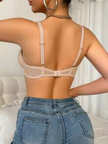 Casual Comfortable Minimalist Nude Backless Women's Bra, Seamless Deep V Sexy Knit Women's Lingerie, French Lace Underwire Casual Versatile Anti-Sagging Bra - Apricot - View 3