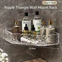 Scaffale da bagno trasparente con effetto increspature d'acqua, mensola angolare triangolare da parete senza foratura per toilette e bagno - trasparente - Visualizzare 8
