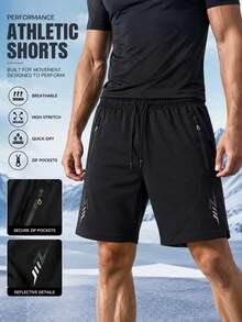 Men's Summer Casual Sports Shorts, Lightning Print, Adjustable Drawstring Waist, Suitable For Outdoor Activities, Cycling, Running And Daily Wear - Black - View 1