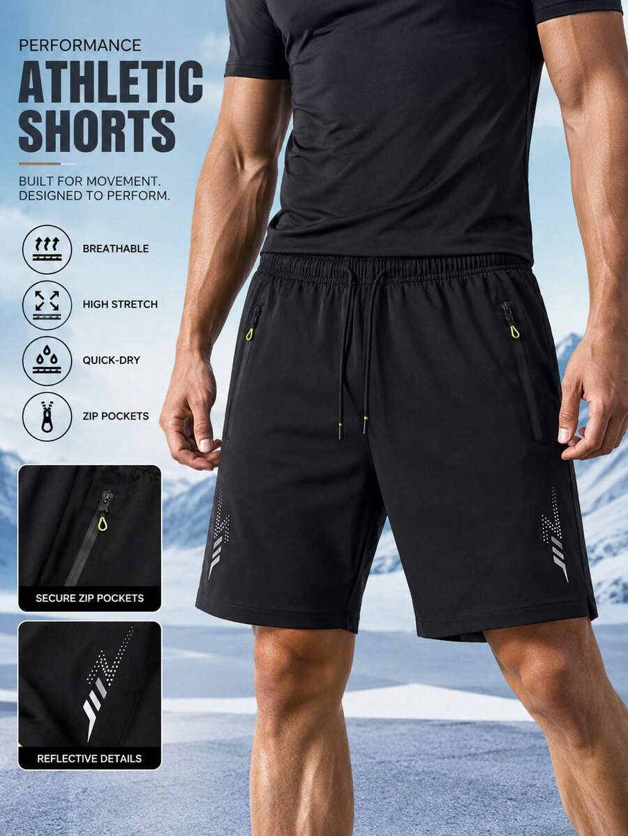 Men's Summer Casual Sports Shorts, Lightning Print, Adjustable Drawstring Waist, Suitable For Outdoor Activities, Cycling, Running And Daily Wear - Black - View 1
