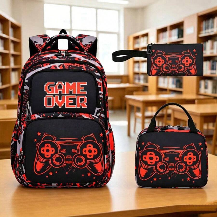 3件組遊戲控制器 GAME OVER 印花套裝,大容量後背包附配套保溫便當袋與鉛筆袋,學校用品 - 套裝 - 查看 1