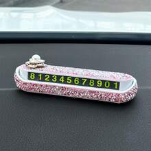 Women's Car Decor Rhinestone Camellia Temporary Parking Number Plate Creative Car Interior Accessory Phone Number Plate For Moving Car Ornament - Camellia-shaped Diamond-encrusted Parking Sign - View 5