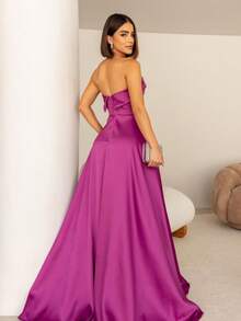 Strapless Party Dress With Crossover Back Closure. - Rose Red - View 2