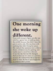 1PC/Vintage Inspirational Wall Art One Morning She Woke Up Different Quote Canvas Women Empowerment Positive Self Love Decor Minimalist Bedroom Office Farmhouse Mental Health Art Gift For Strong Women - A - View 6