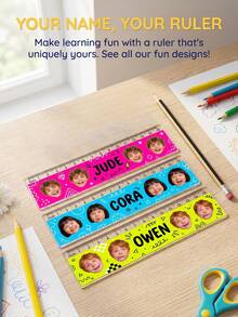 Custom Photo Name Acrylic Ruler, 15cm Cute Graffiti Kids Straight Ruler, Bright Color School Stationery, Clear Precise Scale, Back To School Supplies For Boys Girls, Personalized Custom Gift For Classroom Study - Multicolor - View 5