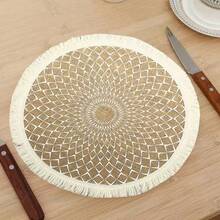 Geometric Pattern Placemats, Round Linen Jute Woven Coarse Fabric Placemats, Flower Pot Mats, Heat-Resistant Table Mats For Kitchen And Dining Room, Home Decor, Room Decoration, Suitable For Weddings, Parties, Birthday Parties, Family Gatherings, Restaurant Decor - Multicolor - View 7