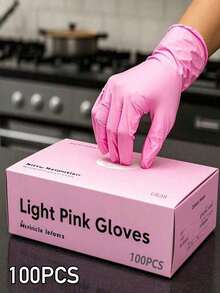 100pcs Disposable Pink Nitrile Gloves, S/M/L Sizes Available. Durable Household Cleaning Gloves, Suitable For Kitchen, Bathroom, Cleaning, Beauty, Hair Dyeing And Pet Care (No Packaging Box) - Pink - View 1
