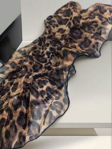 MESHUOKAI 1pc Niche Fashion Jazz Dance Ruffle Waist Scarf, Layered Leopard Print Belt School - Multicolor - View 7