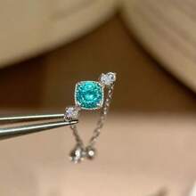 CIREY 1pc Galaxy Nest Mint Mambo Paraiba Color Ring, High-End Starry Sky Bird Nest Cut Pink Diamond Expandable Chain Women's Ring - Galaxy Telescopic Ring - View 6