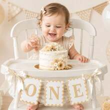 1pc 1st Birthday Chair Banner "One" Letter Banner, Background, 1st Birthday Ribbon Banner, Suitable For Boys And Girls, Fairy Tale Theme Baby Photo Prop Party Decoration, Gender Reveal Party Baby Shower Party Decoration - Multicolor - View 2