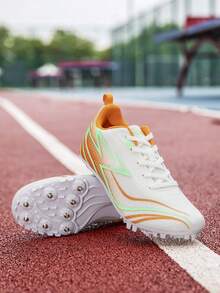 High Elasticity Cushioned Professional Track And Field Athletic Shoes, Wear-Resistant, Snug Fit, For Sprinting, Hurdling, Daily Training - 2688 White Orange - View 6