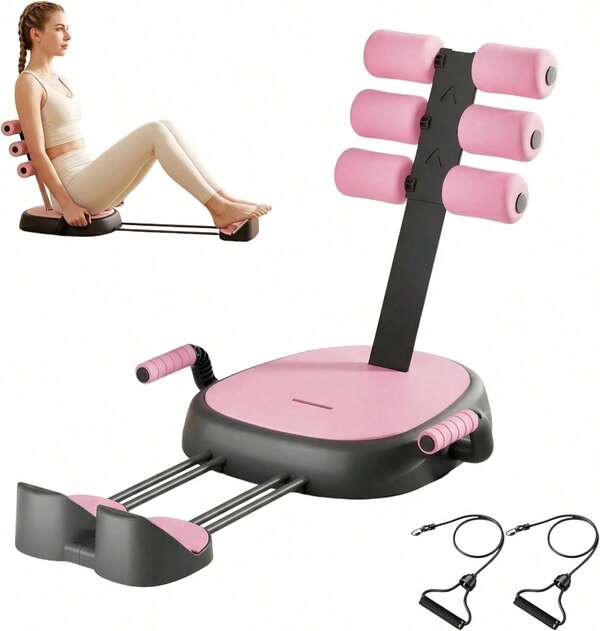 GCCSJ Ab Machine With Auto Rebound, Ab Workout Equipment With 3 AdjustableResistance, Flodable Sit Up Exercise Foam Roller & Handle, Ab CrunchMachine With 330Lbs Weight Capacity, For Home, Office, Core Strength, Stomach Workout (Pink Includes Pull Ropes)