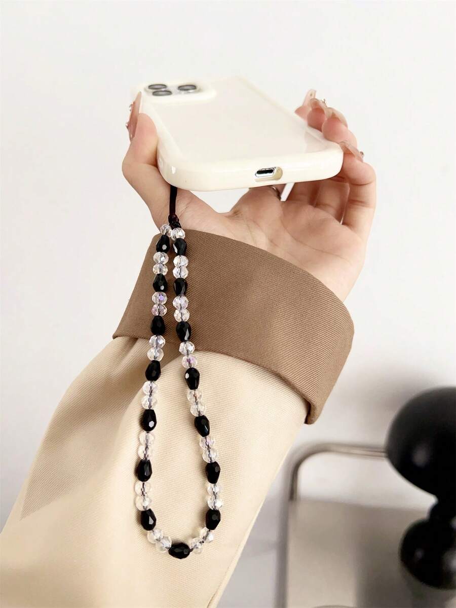 1件裝彩色清新風格手機掛繩 - 黑拼透明 - 查看 1