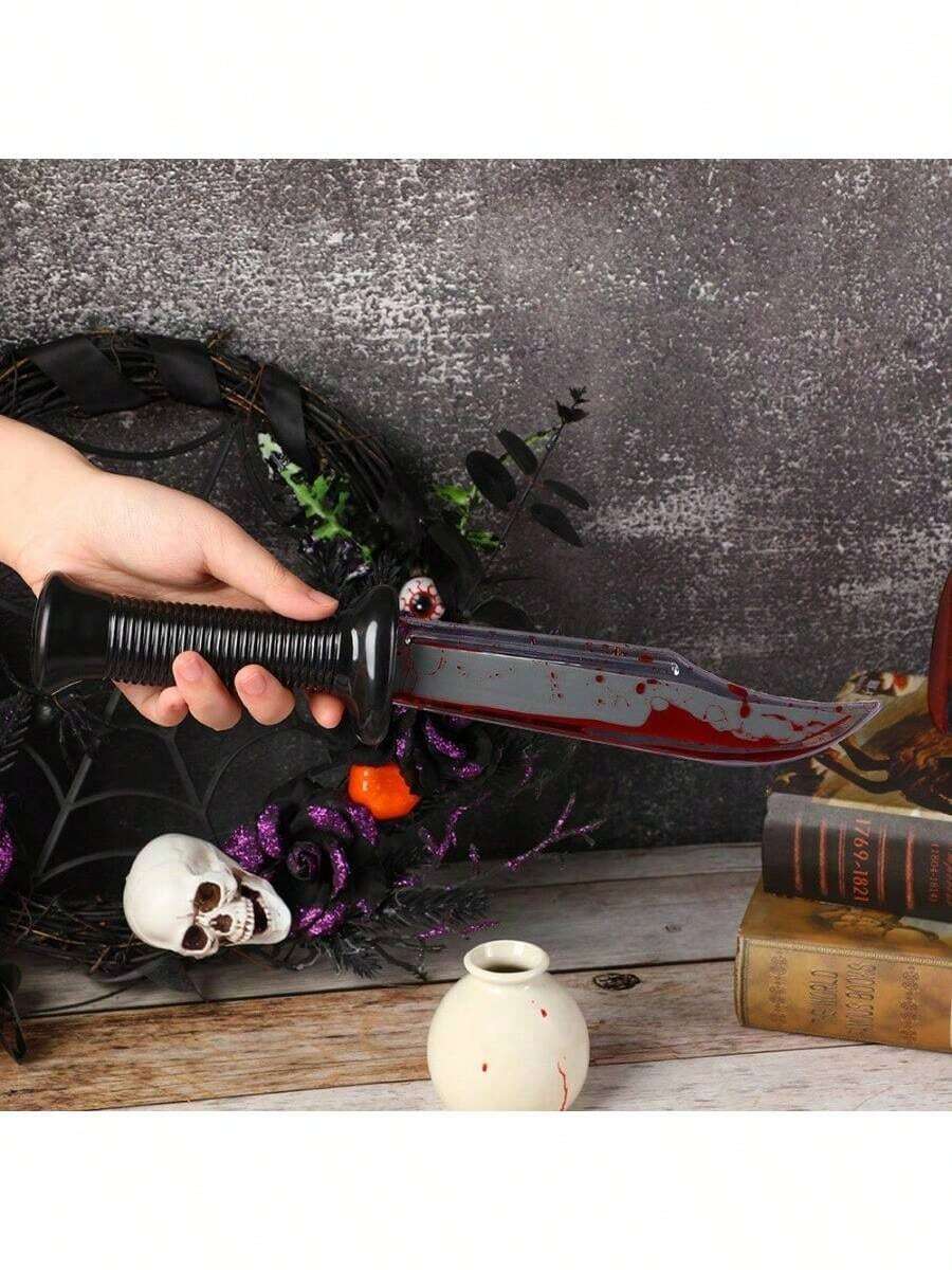 1pc Halloween Realistic Cosplay Prop, Prank Fake Knife Decor For Haunted House - Multicolor - View 1