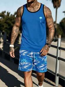 Conjunto de camiseta sin mangas y pantalones cortos para hombre - Azul - Ver 13