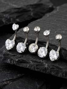 5 piezas Anillos de ombligo de acero inoxidable 14G, Anillos de ombligo con forma de corazón para mujeres y niñas, Incrustados con cristales, Adecuados para el Día de San Valentín, Madre, Día de la Madre y otras ocasiones, Se pueden usar como regalos. - estilo mixto - Ver 12