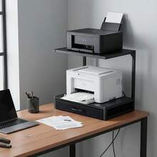 2-Tier Desktop Printer Stand With Fabric Drawer & Open Shelf, Multi-Functional Printer Table For 3D Printers/Fax/Scanner, Compact 17.3x11.8 Inch Home Office Organizer - Black - View 5