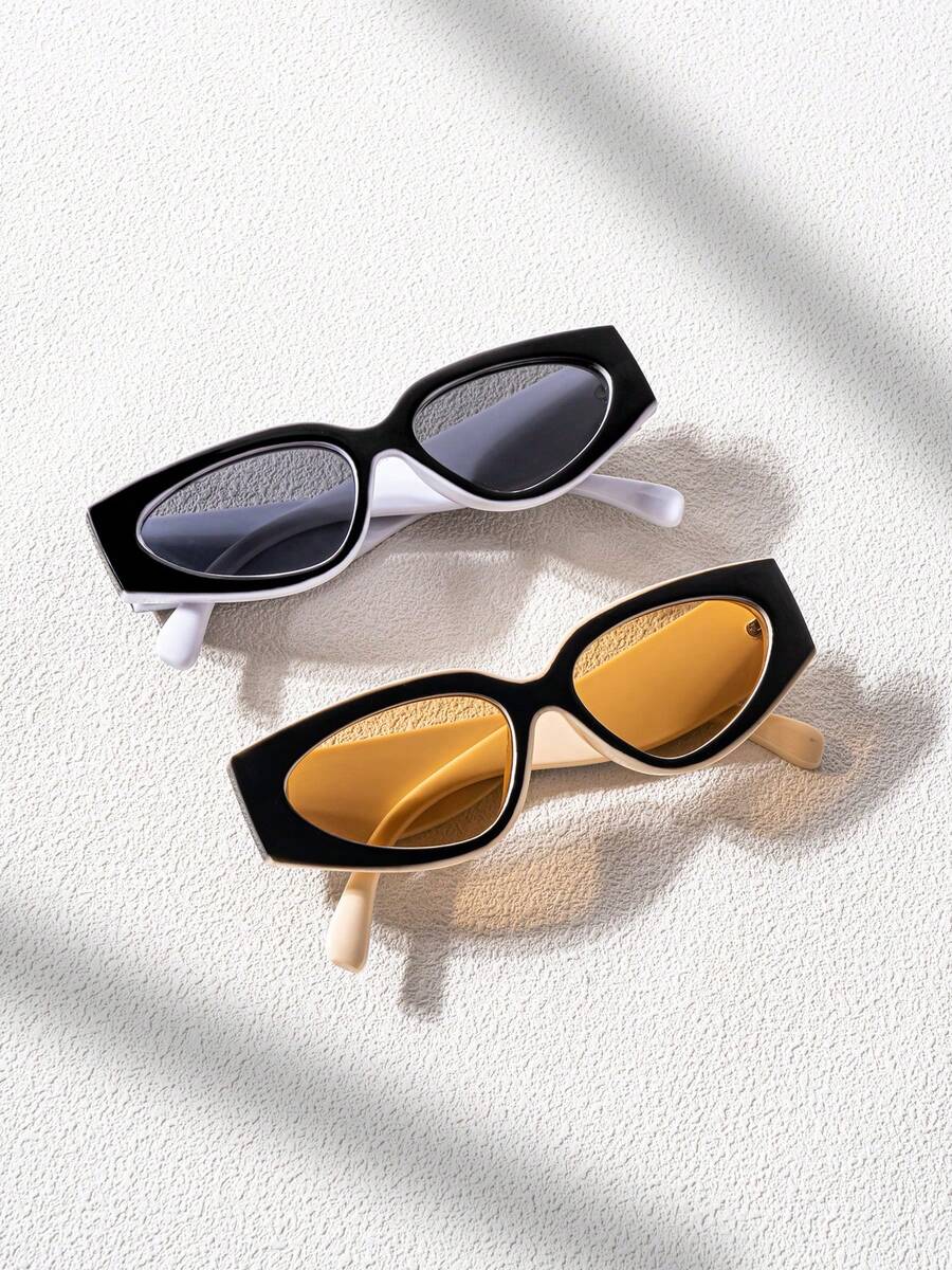 2 Pairs Panda Outline Colorblock Fashion Glasses, Minimalist European & American Fashion Versatile Women's Fashion Glasses - Multicolor - View 1