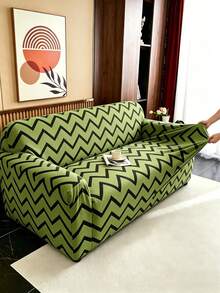 1PC Fleece Fabric Anti-Slip Elastic Decorative Sofa Cover, Jacquard Carved Grass Green Wave Pattern, Pet-Friendly Dirt-Resistant Dust-Proof, Suitable For 1/2/3/4 Seater Sofa, All Seasons - Multicolor - View 10