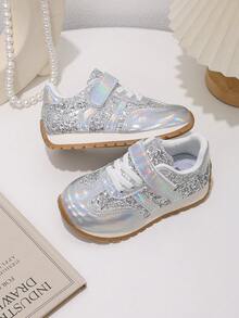 1 Pair Spring/Autumn New Patchwork Casual Kids Sports Shoes, Fashionable Versatile Classic Round Toe Hook & Loop Outdoor Shoes - Silver - View 4