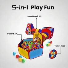 5 In 1 Kids Pop Up Play Tent Crawl Tunnel & Ball Pit With Basketball Hoop & Dart Board, Foldable Toddler Jungle Gym Playhouse, Indoor Outdoor Colorful Play Toy Gift For Toddler(Balls Not Included) - 5-in-1 Set (No Balls) - View 2