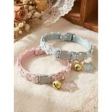 1 Pc Adjustable Pet Collar With Star Ornaments And Bells, Suitable For Cats And Small Dogs With Floral Decorations - Multicolor - View 1