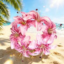 Hawaiian Style Artificial Lily Flower Hair Scrunchie, Beach Vacation Theme Hair Tie, Multi-Functional Beach Photo Hair Accessory, Suitable For Updo Hairstyles, Decorative Wrist Flower Hair Scrunchie And Headband - Multiple Styles - View 7