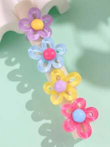 Juego de 4 piezas/Set de anillos de resina con diseño único, elegante, exquisito, divertido y colorido con flores, para uso diario, vacaciones y joyería de fiesta - Multicolor - Ver 2