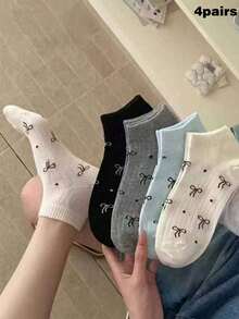 1/4/5/10 Pairs Random Style Women's Bowknot Polka Dot Striped Solid Color Minimalist Lace Short Socks, Soft Comfortable Breathable, Preppy Fashion All Season, Women's Boat Socks Student Socks, Ladies Short Socks, Autumn Socks, Comfortable Breathable, Girls Socks, Adult Socks, Suitable For Home And Travel Use - Multicolor - View 6