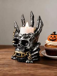 1 buah Tempat Lilin Tengkorak Gotik, Desain Rantai Tengkorak, Dekorasi Meja Kreatif, Lampu Lilin Aromaterapi, Dekorasi Rumah, Hadiah Halloween - A - View 6