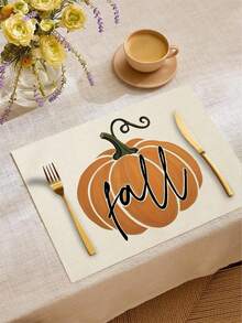 Autumn Harvest Festival Pumpkin Maple Leaf Heat-Insulated Placemats, Hello Autumn Thanksgiving Linen Placemats, Stain-Resistant Placemats, Suitable For Home Dining Room And Restaurant, Table Decoration, Home Decor 4pcs/6pcs/18pcs - Multicolor - View 1