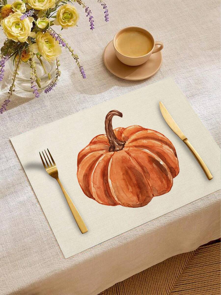 秋季豐收節南瓜與楓葉耐熱餐墊,Hello Autumn 感恩節亞麻餐墊,防污餐桌墊,適用於居家餐廳與餐廳,餐桌裝飾,家居用品 4件/6件/18件 - 彩色 - 查看 1