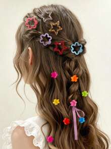 90pcs Random Color & Style Sweet Minimalist Five-Pointed Star Hair Clips, Candy Color Star BB Clips, Mini Flower Claw Clips, Versatile Girls Hair Accessories, Suitable For Daily Wear, Performance, Photography Styling - Multicolor - View 3