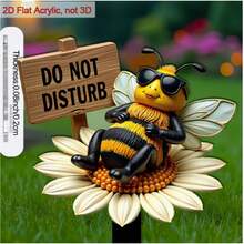 2D Flat - [2D Flat] 1pc 2D Flat Acrylic 9.06 Inch Garden Stake, With Sharp End, Suitable For Yard Bee Sitting On Flower, With Sign, Enhances Garden, As Garden Decoration, Suitable For Outdoor Yard Decor - A - View 6