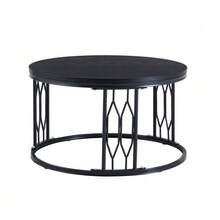 Round Coffee Table With Wood-Effect Top And Metal Frame, Modern Living Room Table With Geometric Iron Structure, Stable Round Side Table, Approx. 70 X 40.5 Cm - 黑色 - 查看 6