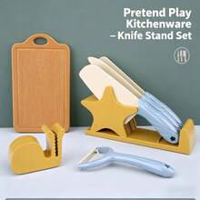 Children's Kitchen Toy Set, Montessori Simulation Kitchen Utensils, For Little Chefs, With Cutting Board For Fruits And Vegetables - 21-piece Blue Knife Set - View 5