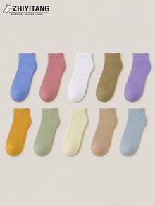 ZHIYITANG Random 1 Pair/3 Pairs/5 Pairs Women's Short Socks, Simple Fashion Solid Color College Style Candy Color Low-Cut Socks, Thin Breathable Comfortable Soft Moisture-Wicking Sweat-Absorbing Socks For Spring Summer Autumn, Sports Casual Street Style, Suitable For Daily Wear - Multicolor - View 3