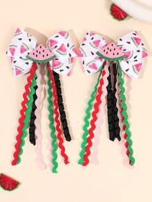 2pcs Red And Pink Fabric Hair Bows For Kids,Watermelon & Fruits Ribbon Hair Clips, Hair Barrettes Summer Holiday Essentials Gifts Hair Accessories - Multicolor - View 2