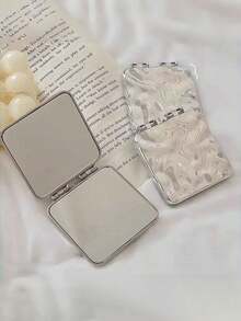 1/2pcs Portable Double-Sided Small Mirror, Wavy Mirror, Fashionable Minimalist, Water Ripple Embossed Folding Mirror, Y2K Style Makeup Mirror, Portable Makeup Mirror, Pocket Mirror, Small Mirror, Living Room Home Bedroom Bathroom Home Decor - Multicolor - View 8