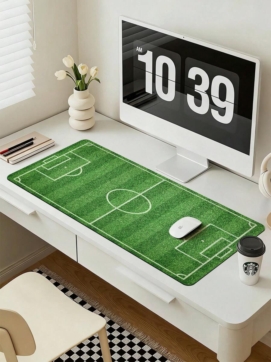 1pc World Cup Theme Green Football Turf, Football Field Large Game Mouse Pad, Office, School, Home Simple Multi-Functional Desk Pad, Waterproof, Anti-Slip, Dirt-Resistant, Extra Large Gaming Office Desk Pad, Computer Keyboard Pad, Desk Pad, Solid Color, Dormitory Desktop Pad, Dirt-Resistant And Easy To Clean - Rectangle - View 1