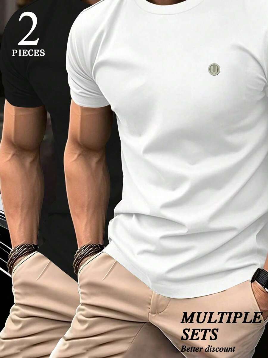 NEOREFINED Camiseta de cuello redondo de unicolor casual para hombre, conjunto de 3 camisetas de verano para hombre - Blanco - Ver 1