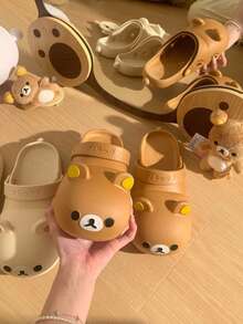 San-X 2026 Summer Girls' Casual Bear Hollow Perforated Slip-On Sandals, Non-Slip, Odor-Resistant, Cute Closed-Toe Outdoor Slides For Women - Multicolor - View 4