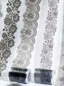 1 Roll 2m Vintage Black Lace PET Transparent Tape French Floral Lace Edge Washi Tape Junk Journal Collage Decoration Base Material - JD632 - View 8
