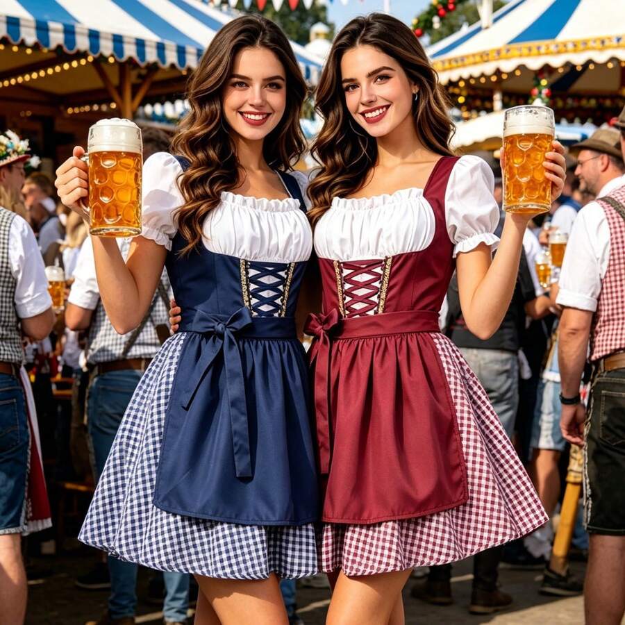 Carnival German Beer Festival Costume Munich Bavarian Dirndl Maid Dress Pastoral Farm Dress Red Fall - Red - View 1