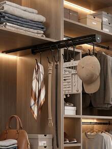 1pc Sliding Pot Rack (With Hooks) - No-Drill Hanging Storage Organizer For Pots, Pans, And Kitchen Utensils; Wall Mounted & Under Cabinet Utensil Holder With 6 Hooks, Bathroom & Home Organization, Utility Hooks - Multicolor - View 6