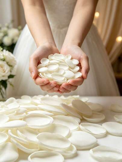 100/200片/組象牙色人造絲綢玫瑰花瓣，適用於婚禮花童籃、求婚、白色走道裝飾、桌面中心裝飾、派對紙屑、新娘婚前派對及浪漫之夜裝飾