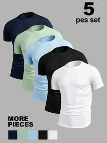 NEOREFINED Camiseta Casual De Hombre De Cuello Redondo Y Manga Corta De Color Sólido Para Verano - Marrón Chocolate - Ver 1