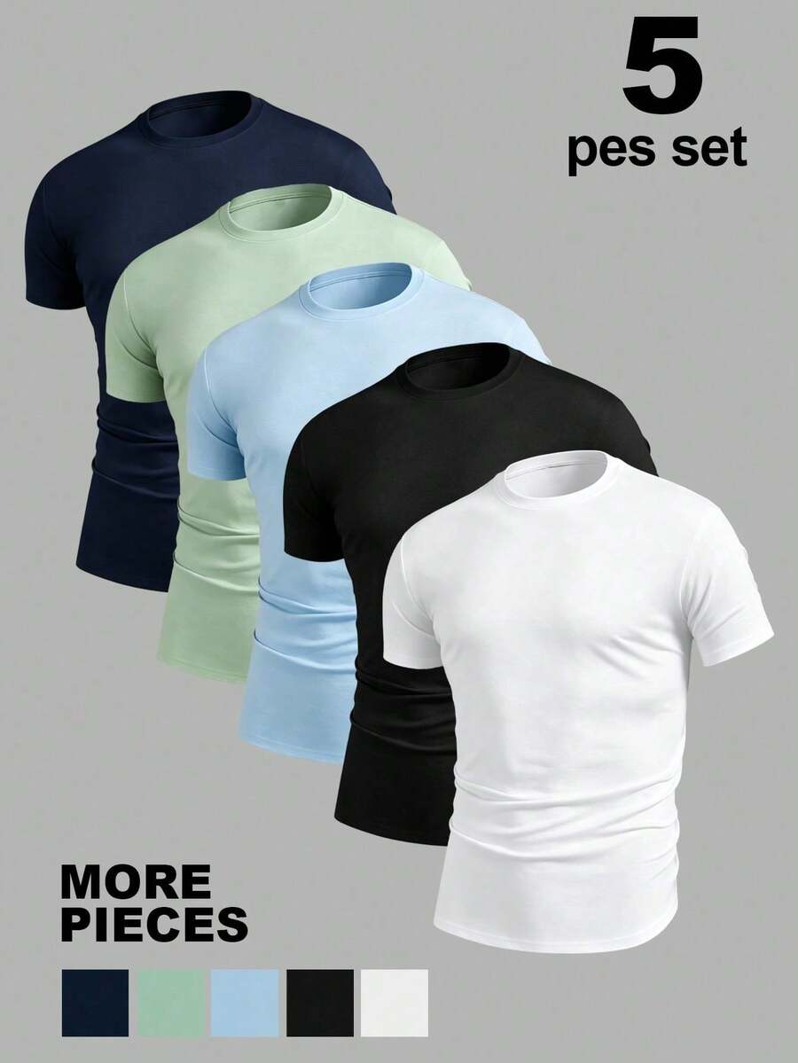 NEOREFINED Camiseta Casual De Hombre De Cuello Redondo Y Manga Corta De Color Sólido Para Verano - Marrón Chocolate - Ver 1